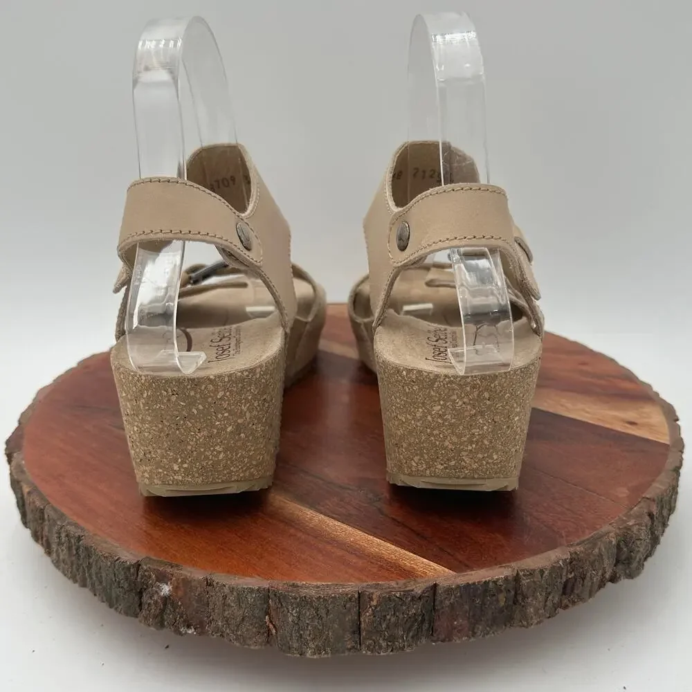 Josef Seibel Wedge Sandals Size 38 Beige EUC Comfort Cottagecore Boho Feminine